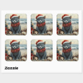 Russisch Blauwe Kat Kerst  Strand Vierkante Sticker (Vel)