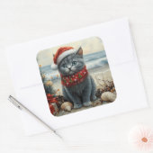 Russisch Blauwe Kat Kerst  Strand Vierkante Sticker (Envelop)