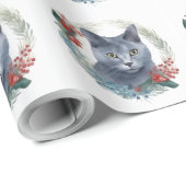 Russisch Blauwe Kat Kerstkrans Feestelijke Kitten Cadeaupapier (Rol Hoek)