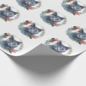 Russisch Blauwe Kat Kerstkrans Feestelijke Kitten Cadeaupapier (Hoek)