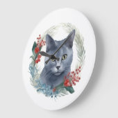 Russisch Blauwe Kat Kerstkrans Feestelijke Kitten Grote Klok (Hoek)