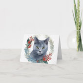Russisch Blauwe Kat Kerstkrans Feestelijke Kitten Kaart (Voorkant)