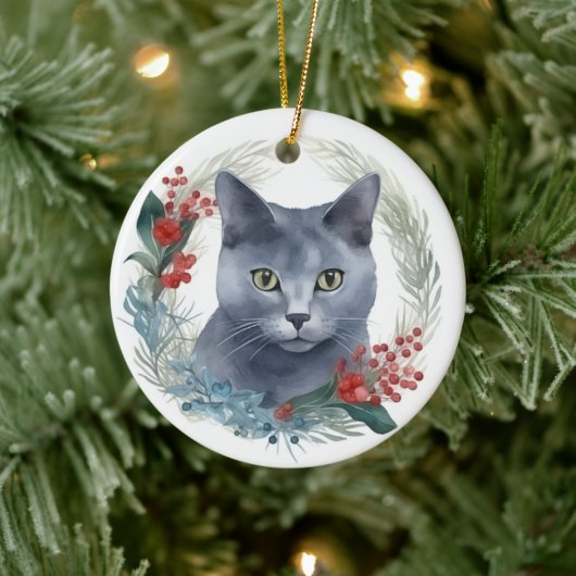 Russisch Blauwe Kat Kerstkrans Feestelijke Kitten Keramisch Ornament (Boom)