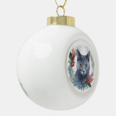 Russisch Blauwe Kat Kerstkrans Feestelijke Kitten Keramische Bal Ornament (Links)
