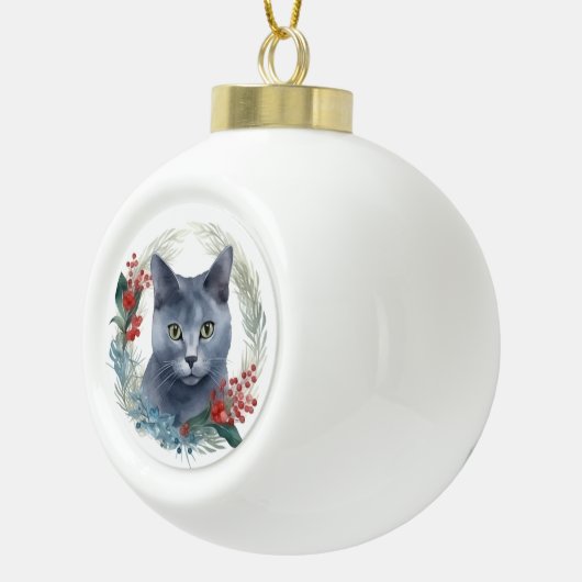 Russisch Blauwe Kat Kerstkrans Feestelijke Kitten Keramische Bal Ornament (Rechts)