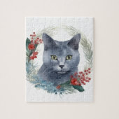 Russisch Blauwe Kat Kerstkrans Feestelijke Kitten Legpuzzel (Verticaal)