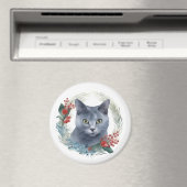 Russisch Blauwe Kat Kerstkrans Feestelijke Kitten Magneet (Insitu (Vaatwasser))