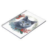Russisch Blauwe Kat Kerstkrans Feestelijke Kitten Notitieboek (Linkerzijde)