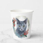 Russisch Blauwe Kat Kerstkrans Feestelijke Kitten Papieren Bekers (Achterkant)