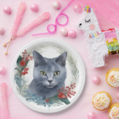 Russisch Blauwe Kat Kerstkrans Feestelijke Kitten Papieren Bordje (Feest)