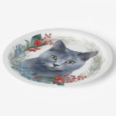 Russisch Blauwe Kat Kerstkrans Feestelijke Kitten Papieren Bordje (Gekanteld)