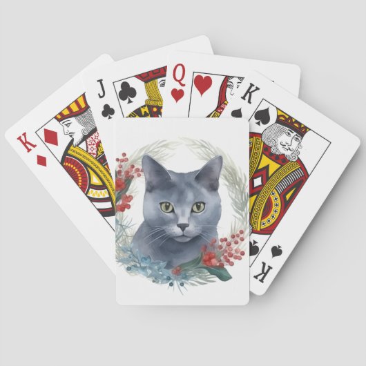 Russisch Blauwe Kat Kerstkrans Feestelijke Kitten Pokerkaarten (Achterkant)