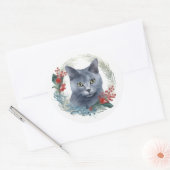 Russisch Blauwe Kat Kerstkrans Feestelijke Kitten Ronde Sticker (Envelop)
