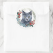Russisch Blauwe Kat Kerstkrans Feestelijke Kitten Ronde Sticker (Tas)