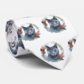 Russisch Blauwe Kat Kerstkrans Feestelijke Kitten Stropdas (Opgerold)