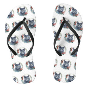 Russisch Blauwe Kat Kerstkrans Feestelijke Kitten Teenslippers