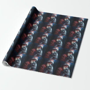 Russisch Blauwe Kat Kerstman Festive Kerstmis Cadeaupapier
