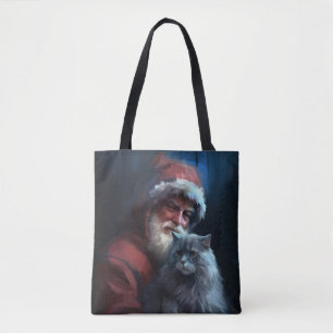 Russisch Blauwe Kat Kerstman Festive Kerstmis Tote Bag
