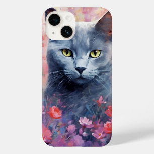 Russisch Blauwe kat kleurrijke waterverf kunstwerk Case-Mate iPhone 14 Hoesje