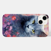 Russisch Blauwe kat kleurrijke waterverf kunstwerk Case-Mate iPhone Case (Achterkant (horizontaal))