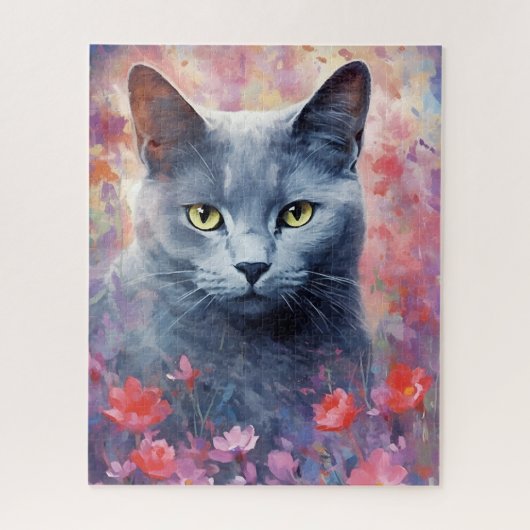 Russisch Blauwe kat kleurrijke waterverf kunstwerk Legpuzzel (Verticaal)