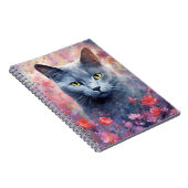 Russisch Blauwe kat kleurrijke waterverf kunstwerk Notitieboek (Rechterzijde)