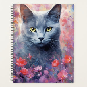 Russisch Blauwe kat kleurrijke waterverf kunstwerk Planner
