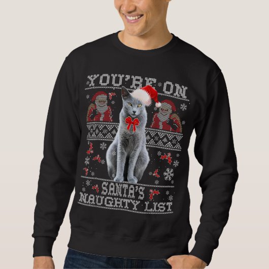 Russisch Blauwe Kat Lover Xmas Lelijke Sweater (Voorkant)