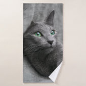 Russisch-blauwe kat met groene ogen badhanddoek (Badhanddoek)