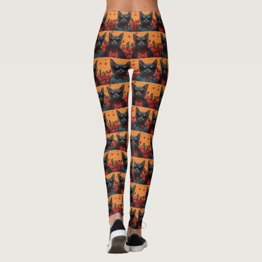 Russisch Blauwe Kat met Hart Rozen Valentijnsdag Leggings (Achterkant)