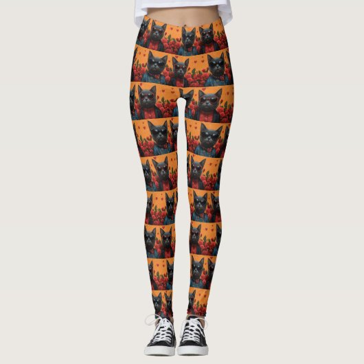 Russisch Blauwe Kat met Hart Rozen Valentijnsdag Leggings (Voorkant)