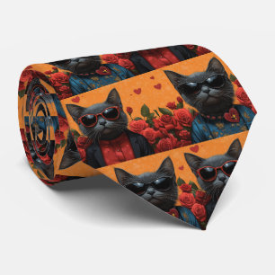 Russisch Blauwe Kat met Hartrozen Valentijnsdag Stropdas