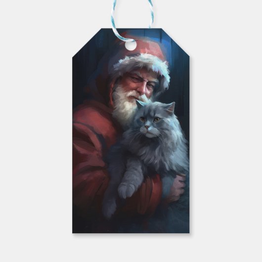 Russisch Blauwe Kat Sinterklaas Feestelijke Kerstm Cadeaulabel (Achterkant)