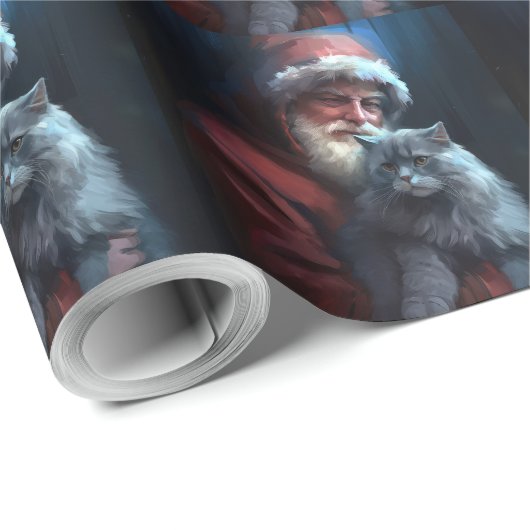 Russisch Blauwe Kat Sinterklaas Feestelijke Kerstm Cadeaupapier (Rol Hoek)