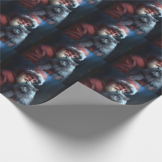 Russisch Blauwe Kat Sinterklaas Feestelijke Kerstm Cadeaupapier (Hoek)