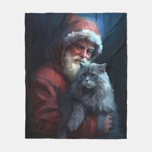 Russisch Blauwe Kat Sinterklaas Feestelijke Kerstm Fleece Deken (Voorkant)