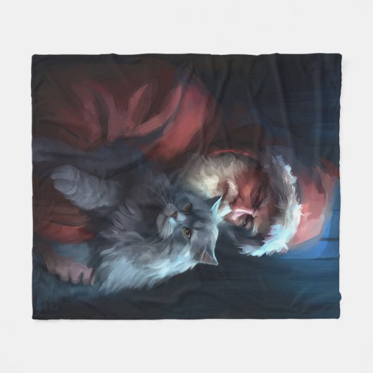 Russisch Blauwe Kat Sinterklaas Feestelijke Kerstm Fleece Deken (Voorkant (Horizontaal))