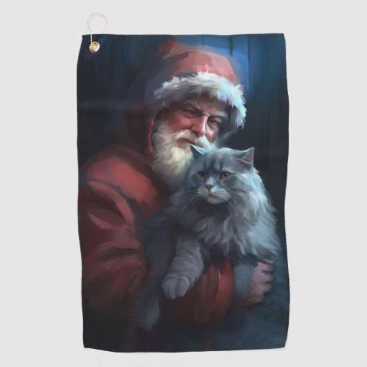 Russisch Blauwe Kat Sinterklaas Feestelijke Kerstm Golfhanddoek (Voorkant)