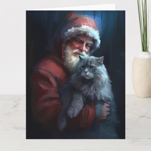 Russisch Blauwe Kat Sinterklaas Feestelijke Kerstm Kaart (Voorkant)