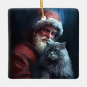 Russisch Blauwe Kat Sinterklaas Feestelijke Kerstm Keramisch Ornament (Voorkant)