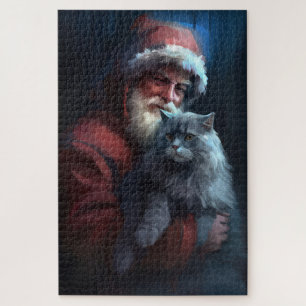Russisch Blauwe Kat Sinterklaas Feestelijke Kerstm Legpuzzel
