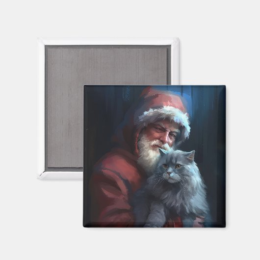 Russisch Blauwe Kat Sinterklaas Feestelijke Kerstm Magneet (Voorkant / Achterkant)