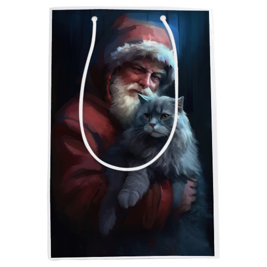 Russisch Blauwe Kat Sinterklaas Feestelijke Kerstm Medium Cadeauzakje (Voorkant)