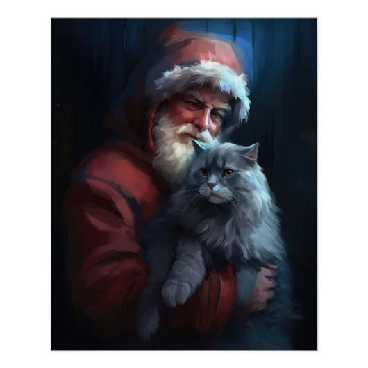 Russisch Blauwe Kat Sinterklaas Feestelijke Kerstm Perfect Poster (Voorkant)