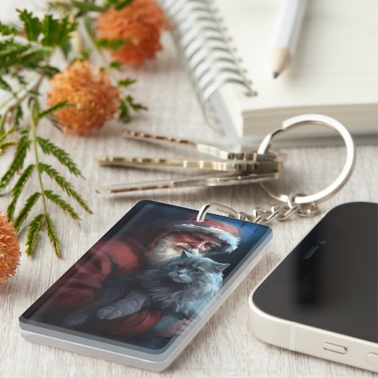 Russisch Blauwe Kat Sinterklaas Feestelijke Kerstm Sleutelhanger (Voorkant Rechts)