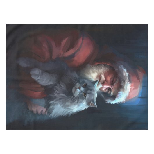 Russisch Blauwe Kat Sinterklaas Feestelijke Kerstm Tafelkleed (Voorkant (Horizontaal))