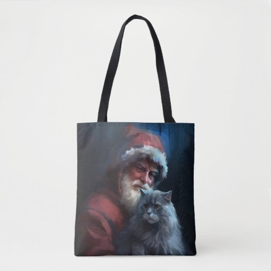 Russisch Blauwe Kat Sinterklaas Feestelijke Kerstm Tote Bag (Voorkant)