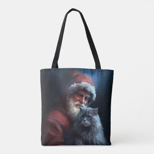Russisch Blauwe Kat Sinterklaas Feestelijke Kerstm Tote Bag (Achterkant)