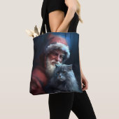 Russisch Blauwe Kat Sinterklaas Feestelijke Kerstm Tote Bag (Dichtbij)