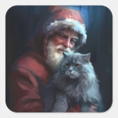 Russisch Blauwe Kat Sinterklaas Feestelijke Kerstm Vierkante Sticker (Voorkant)